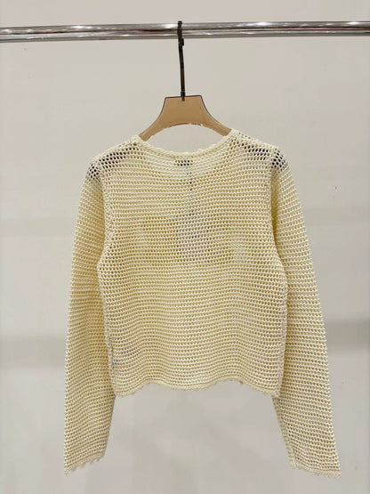 CE 25 Spring and Summer new round neck letter logo jacquard hollow knitted long sleeves