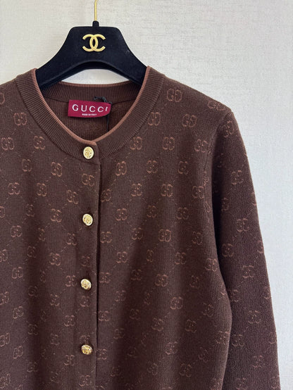 25 Early Spring New Round Neck Letter Jacquard Full Print Casual Knitted Cardigan