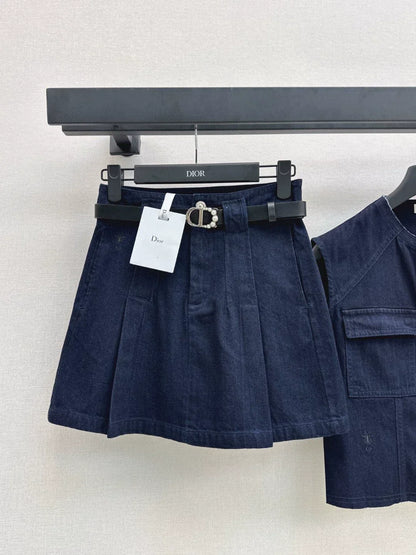 D 25 New Belt Decoration Denim Suit