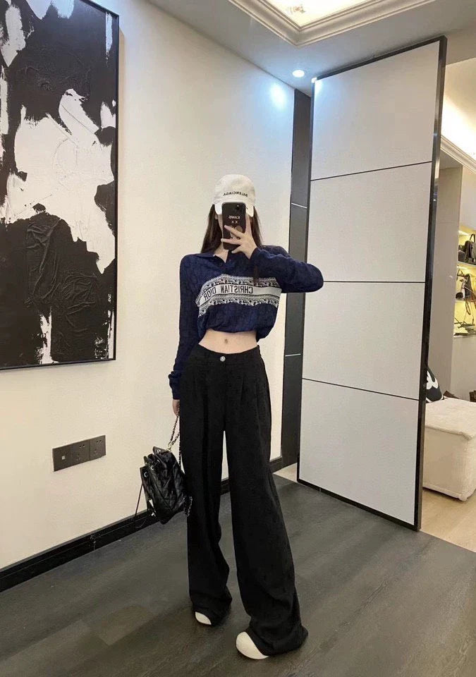 C 25 Classic Flocked Letter Wide Leg Pants