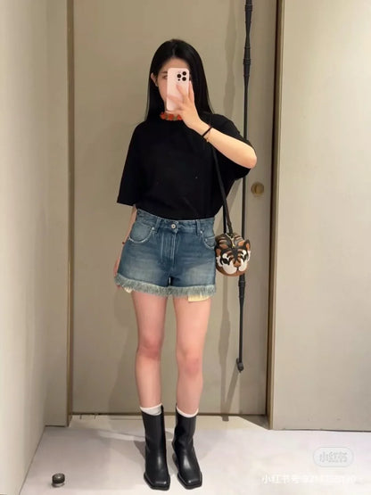 25 Spring Summer Latest Vintage Raw Edge Washed Ultra Short Denim Shorts
