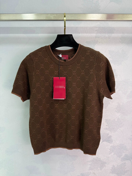 2025 Early Autumn New Jacquard Knitted Round Neck Short Sleeve