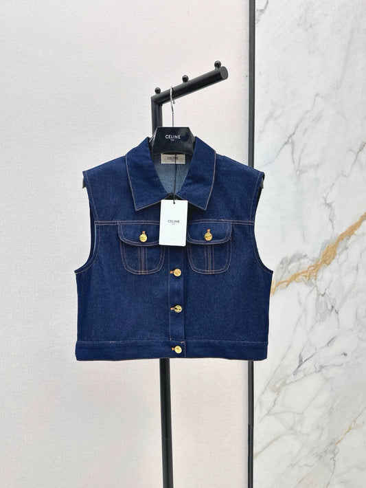 25 Spring/Summer New Double Pocket Denim Vest Jacket