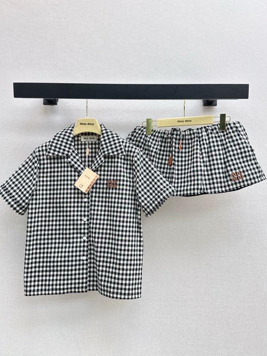 2025 Summer New Plaid Suit Loose Shirt + Mini Skirt