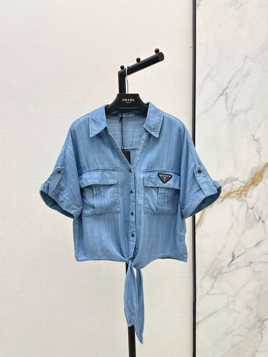 Spring/Summer 25 Lace-up bow denim shirt