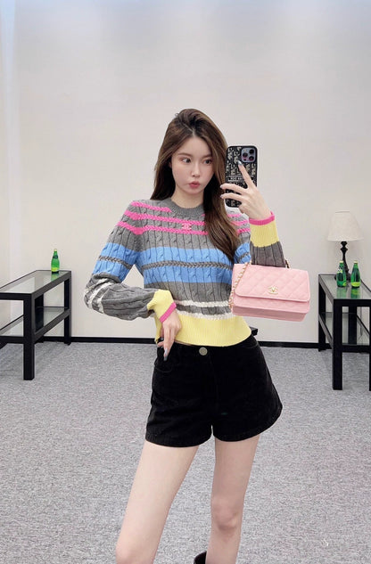 C 25 Colorful Striped Crochet Pullover Sweater