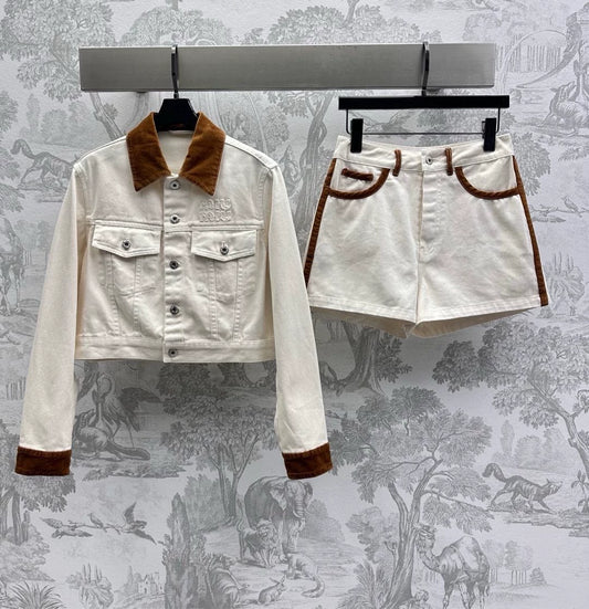25 new contrast color hemming denim jacket + same style denim shorts