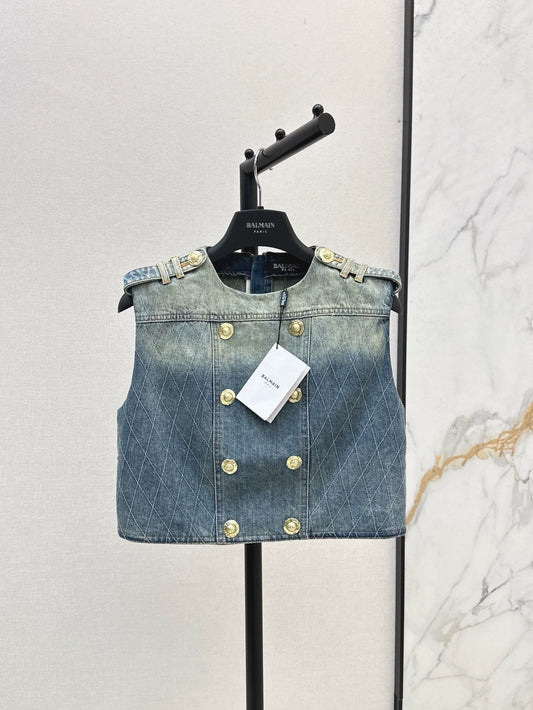 25 spring and summer new short section denim vest