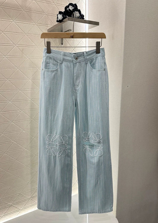25 New Wide Leg Striped Embroidered Ripped Jeans