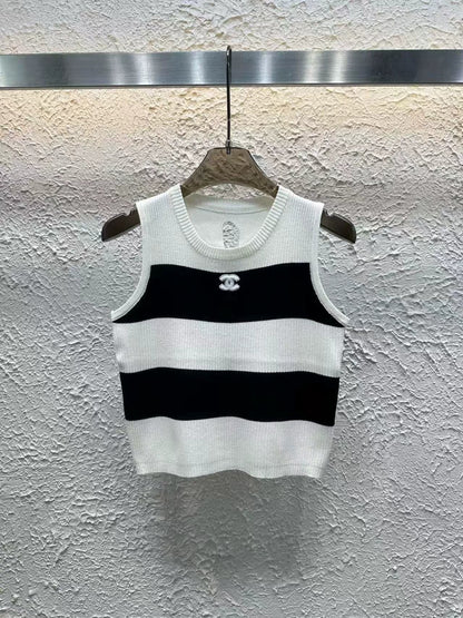 25 new summer striped color matching knitted vest