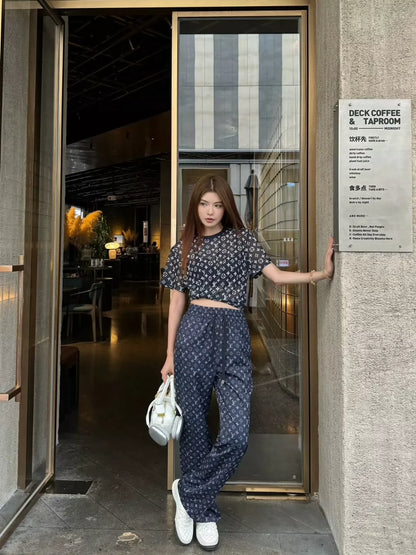 L 25 New Printed Round Neck Short Sleeve Mesh Top