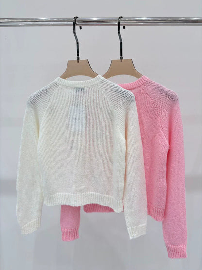 CE 25 Early Autumn New Round Neck Logo Embroidery Flower Three-Dimensional Jacquard Knitted Cardigan
