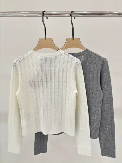 M 25 Summer new round neck letter logo hollow casual knitted long sleeves