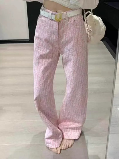 D 25 Spring and summer new full print logo jacquard straight jeans