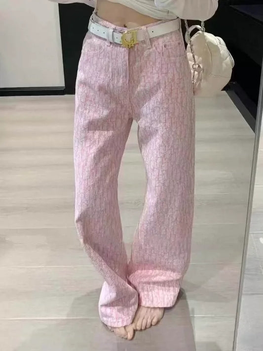 D 25 Spring and summer new full print logo jacquard straight jeans