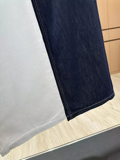25 Cuffed rhinestone lettered denim straight-leg pants