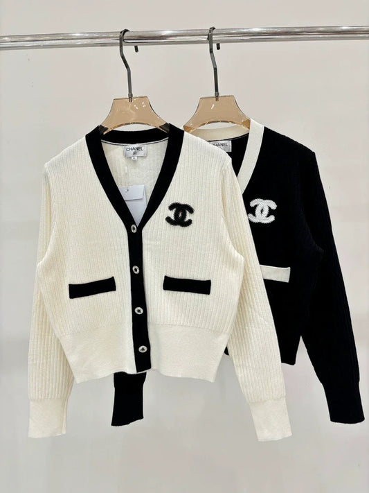 C 25 Spring and Summer new V-neck letter logo patch hemming knitted cardigan