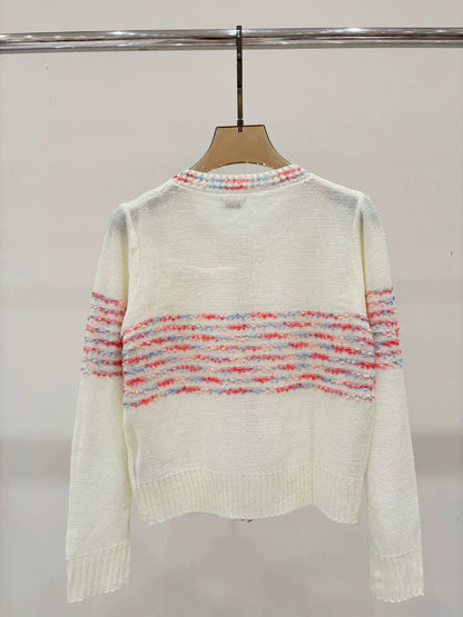CE 25 Spring and Summer new round neck letter logo logo stripe mixed color knitted cardigan