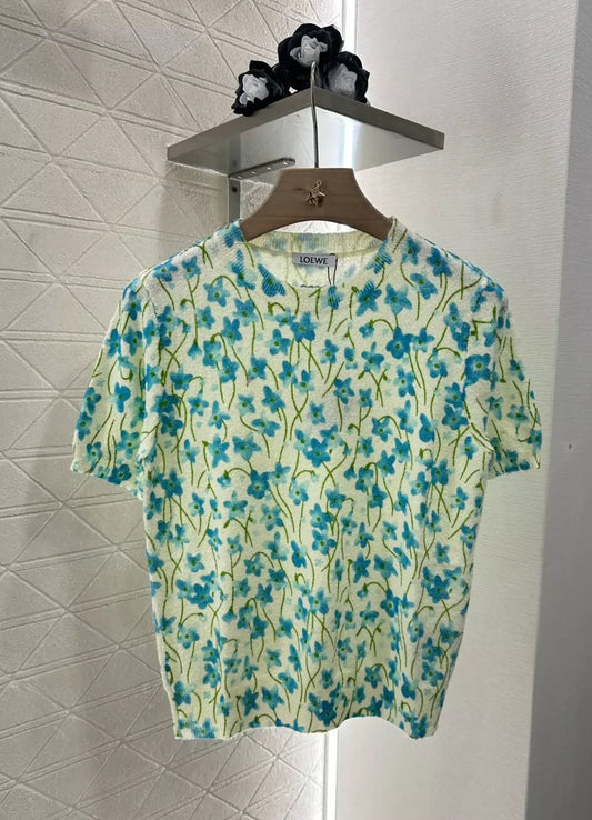 LO 25 spring/summer new floral knit short-sleeve blouse
