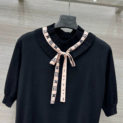 25 Spring/Summer New Lace Stand-up Collar Real Ribbon Short Sleeve