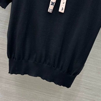 25 Spring/Summer New Lace Stand-up Collar Real Ribbon Short Sleeve