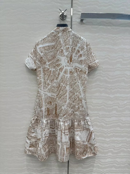 D 25 New Paris map pattern silk cotton dresses