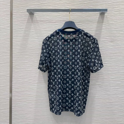 L 25 New Printed Round Neck Short Sleeve Mesh Top