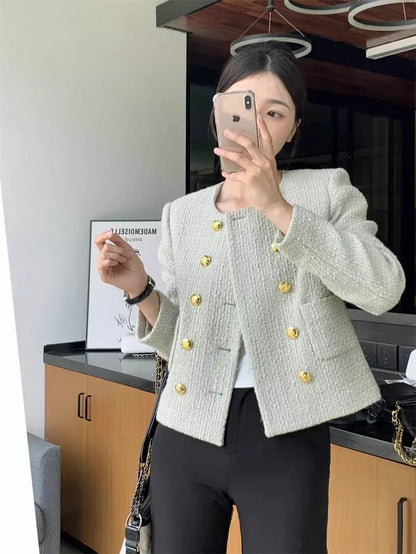25 new mint green double-breasted jacket