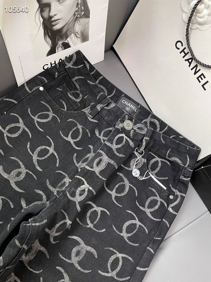 C 25 Full print double c back pocket hand studded sequin jeans