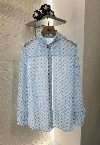 L 25  Printed Silhouette Shirt(Blue pink)