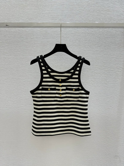 25 new contrast striped button pocket knitted vest