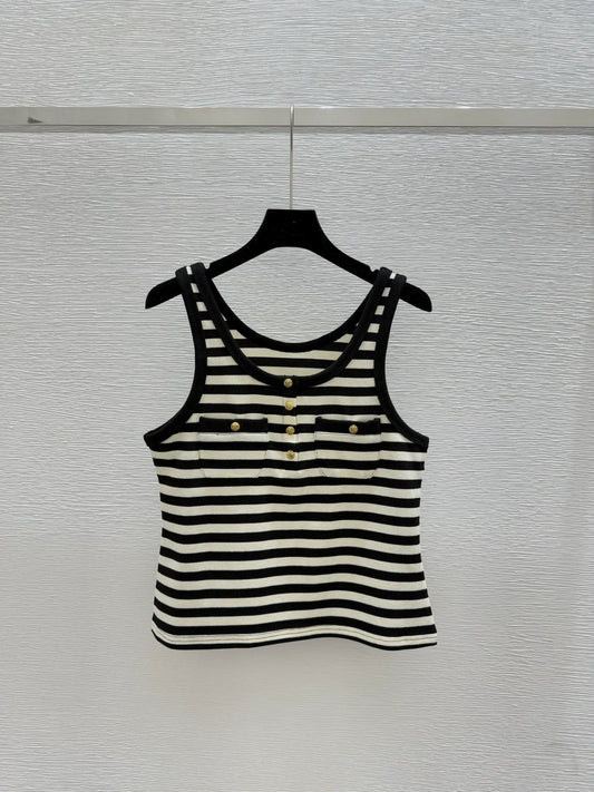 25 new contrast striped button pocket knitted vest