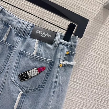 Bal 25 New Raw Edge Denim Half Skirt