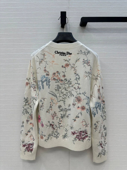 25 new cashmere sweater with plant and flower embroidery