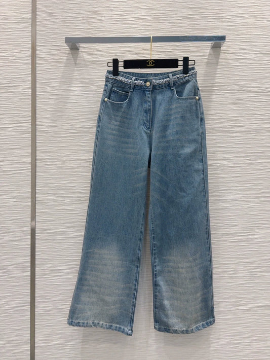 C 25 New Braided Embellished Denim Trousers