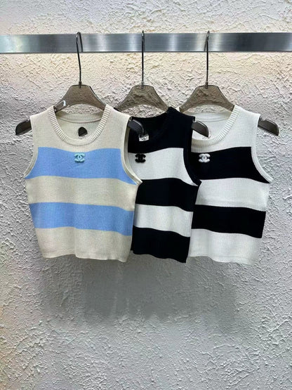 25 new summer striped color matching knitted vest