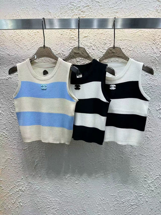 25 new summer striped color matching knitted vest