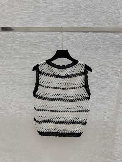 25 new striped logo hollow sleeveless knitted vest