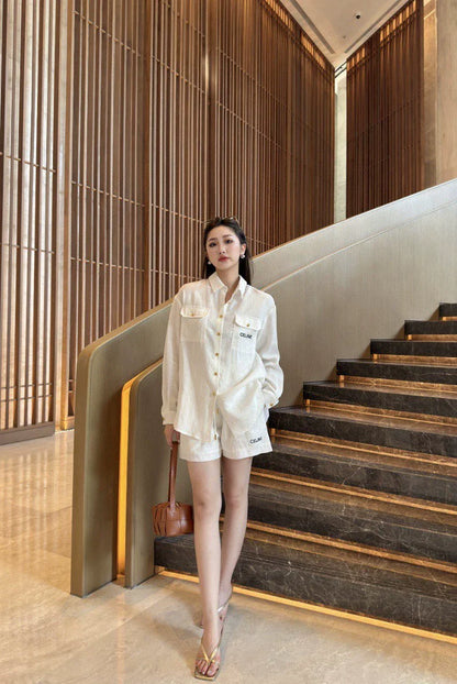 Ce 25 New Pocket Long Sleeve Shirt Shorts Set