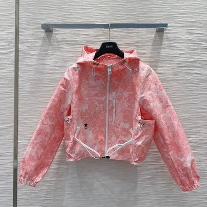 D 25 New Printed Embroidered Bee Buckle Strap Hooded Long Sleeve Jacket