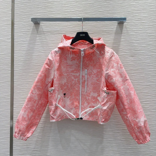 D 25 New Printed Embroidered Bee Buckle Strap Hooded Long Sleeve Jacket