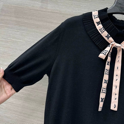 25 Spring/Summer New Lace Stand-up Collar Real Ribbon Short Sleeve