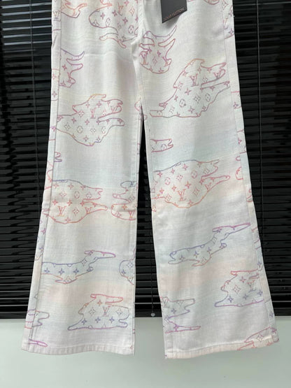 25 Colorful pattern jacquard denim trousers
