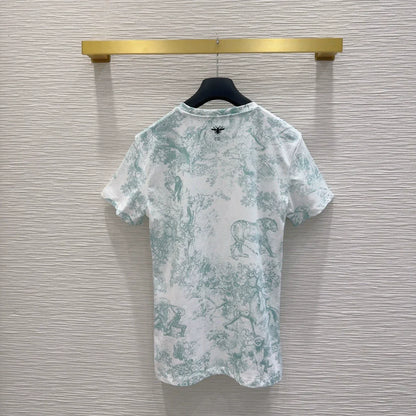 D 25 New Animal Jungle Print Round Neck Short Sleeve T-Shirt(pink green blue)