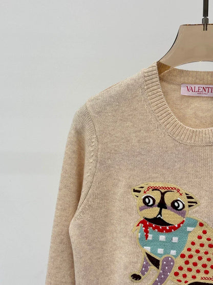V 25 Early Autumn New Round Neck Contrast Animal Pattern Knitted Long Sleeve