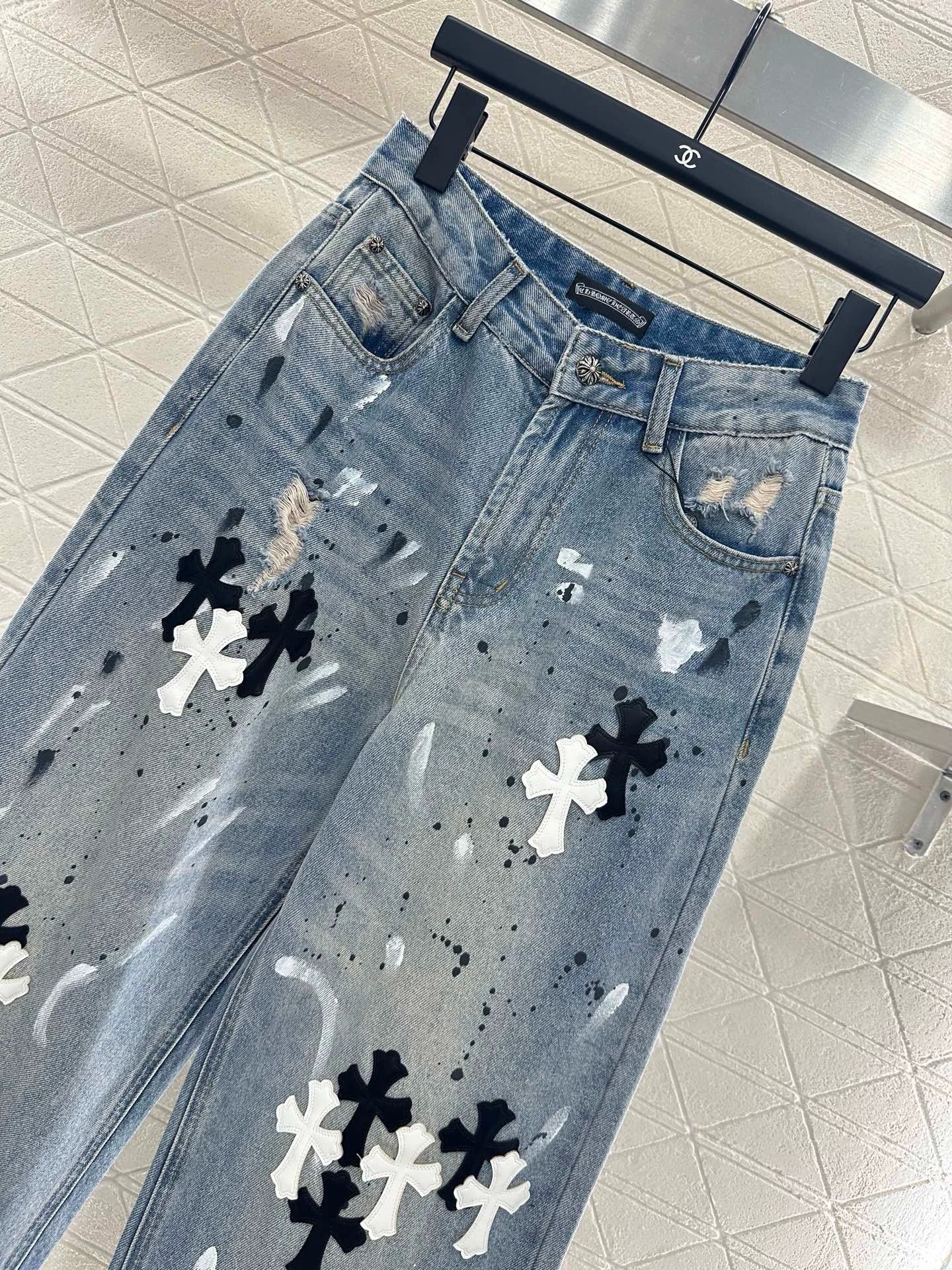 CH 25 new ink-splashed cross logo jeans
