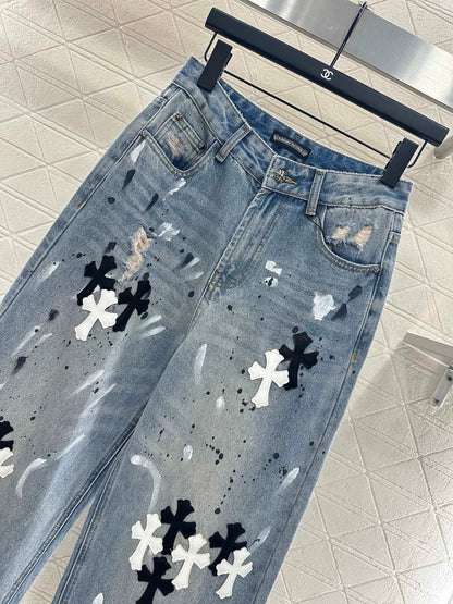 CH 25 new ink-splashed cross logo jeans