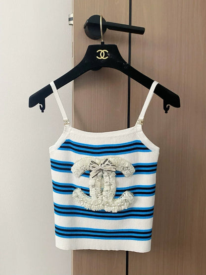 C 25 New Striped bow knit camisole