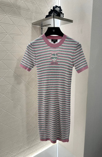 C 25 Striped Knit Short-Sleeved Dress