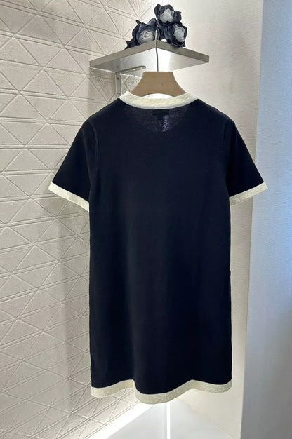 c 25 new summer black and white color clash knit short-sleeved dress